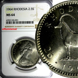 Rhodesia Elizabeth II 1964 2-1/2 Shillings = 25 Cents NGC MS64 KM# 4