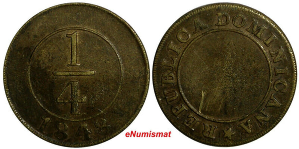 Dominican Republic Brass 1848 1/4 Real SCARCE KM# 2