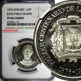 DOMINICAN REPUBLIC PROOF 1976 1/2 Peso NGC PF66 CAMEO Mintage-5,000 KM# 44