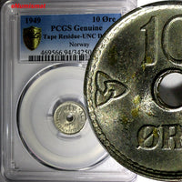 NORWAY Haakon VII Copper-Nickel 1949 10 Ore PCGS UNC DETAILS KM# 383