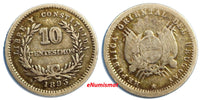 URUGUAY Silver 1893 No Mint Mark 10 Centesimos RARE  KM# 14