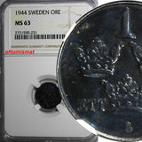 SWEDEN Gustaf V IRON 1944 1 ORE NGC MS63 1 GRADED HIGHER WWII Issue  KM# 810