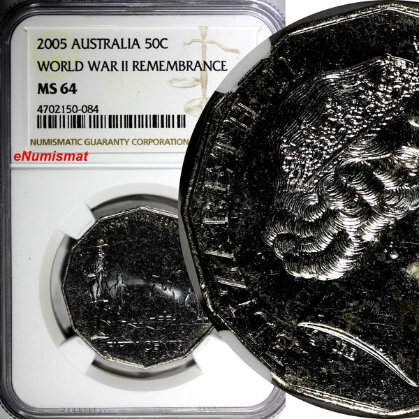 Australia 2005 50 CENTS NGC MS64 World War II Remembrance TOP GRADED KM# 746