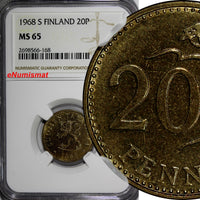 Finland Aluminum-Bronze 1968-S 20 Pennia NGC MS65 TOP GRADED BY NGC KM# 47
