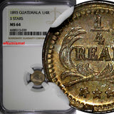 GUATEMALA Silver 1893 1/4 Real NGC MS64 3 STARS Nice Toning KM# 161