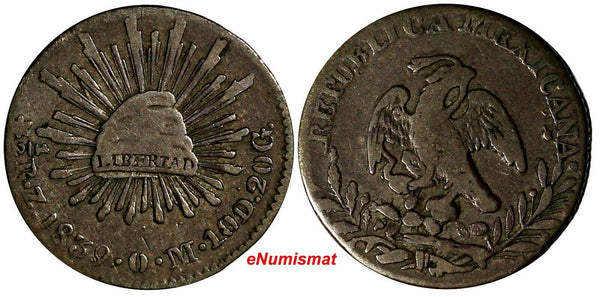 Mexico FIRST REPUBLIC Silver 1839 Z OM 1/2 Real Zacatecas KM# 370.11