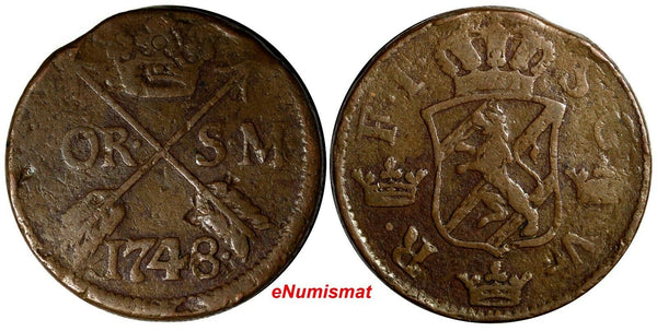 Sweden Frederick I 1748 SM 2 Ore Avesta Mint. Mintage-460,800 34mm KM437 (14352)