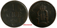 Sweden Oscar II Bronze 1877 1 Ore Small Letters Last Year Type KM# 734