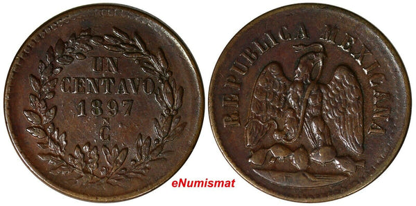 MEXICO 1897 CN 1 Centavo Small "N"  Mintage-300,000 Culiacan Mint KM# 391.1