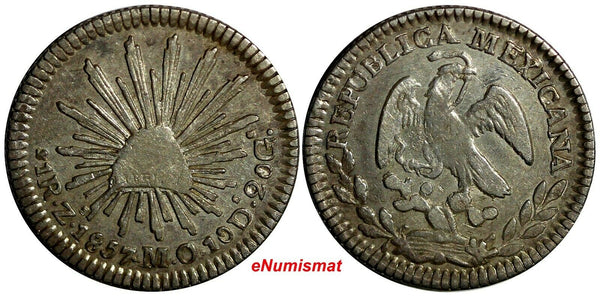 Mexico FIRST REPUBLIC Silver 1857 Zs MO 1 Real Zacatecas Mint KM# 372.10 (14 390