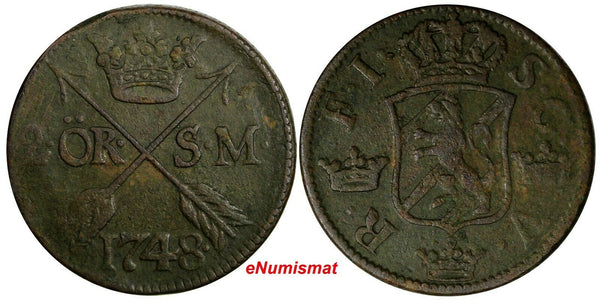 Sweden Frederick I 1748 2 Ore, S.M.Avesta Mint.Mintage-461,000 KM# 437 (14 595)