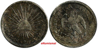 MEXICO Silver 1862/1 Go YF  1/2 Real OVERDATE "2/1" Guanajuato Mint KM# 370.7
