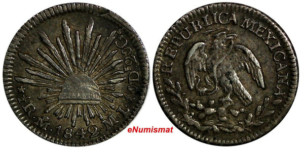 MEXICO FIRST REPUBLIC Silver 1842 Mo ML 1/2 Real  KEY DATE RARE KM# 370.9