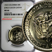 Colombia 1965 50 Centavos NGC MS66 Jorge Eliecer Gaitan GEM BU COIN KM# 225 /090