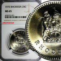 RHODESIA ((Zimbabwe) 1975  25 Cents NGC MS65 GEM BU 32.2 mm KM# 16