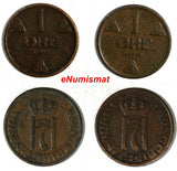 Norway Haakon VII Bronze LOT OF 2 COINS 1912 1 Ore SCARCE  KM# 367