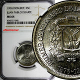 DOMINICAN REPUBLIC 1976 25 Centavos NGC MS64 Death of Juan Pablo Duarte KM# 43