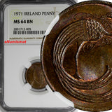 Ireland Republic Bronze 1971 1 Penny NGC MS64 BN TOP GRADED BY NGC !  KM# 20