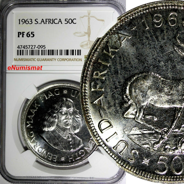 South Africa Silver PROOF 1963 50 Cents NGC PF65 Mintage-4,025 KM# 62