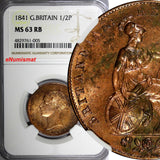 Great Britain Victoria Copper 1841 1/2 Half Penny NGC MS63 RB Early Date KM# 726