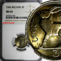 Ireland Republic Copper-Nickel 1966 3 Pence NGC MS64 KM# 12a