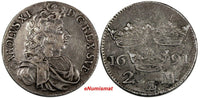 Sweden Carl XI (1660-1697) Silver 1691 2 Mark aXF SCARCE KM# 282.1