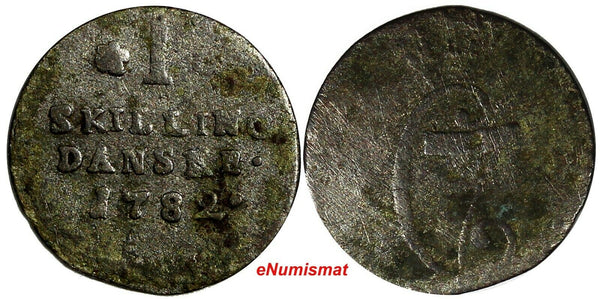 Denmark Christian VII Silver 1782 HSK 1 Skilling KM# 636