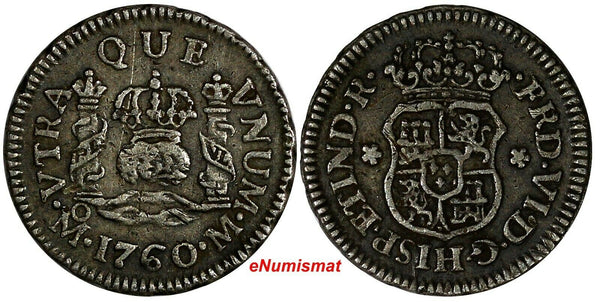 Mexico SPANISH COLONY Charles III Silver 1760 Mo M 1/2 Real Toned  KM# 68