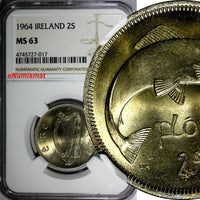 Ireland Republic Copper-Nickel 1964 1 FLORIN Salmon NGC MS63 GEM BU COIN KM# 15a