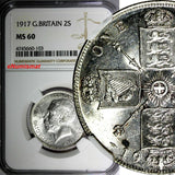 GREAT BRITAIN George V (1910-1936) Silver 1917 1 FLORIN NGC MS60 WWI KM# 817
