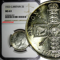 GREAT BRITAIN George V (1910-1936) Silver 1923 1 FLORIN NGC MS63  KM# 817a