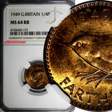 Great Britain George VI Bronze 1949 Farthing NGC MS64 RB 1st Date for Type KM867