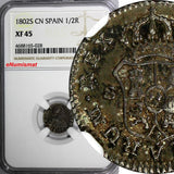 Spain Charles IV Silver 1802 S CN 1/2 Real NGC XF45 TOP GRADED BY NGC KM# 438.2