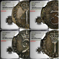GREAT BRITAIN George II Silver 1737 Maundy Set (4 Coin) NGC MS62,AU58 TOP GRADED