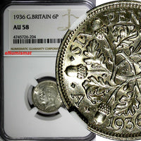 GREAT BRITAIN George V Silver 1936 6 Pence NGC AU58 LAST YEAR FOR TYPE KM# 832