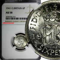 GREAT BRITAIN George VI Silver 1941 6 Pence NGC AU58  KM# 852