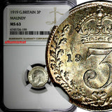 GREAT BRITAIN George V Silver 1919 3 Pence MAUNDY NGC MS63 KM# 813
