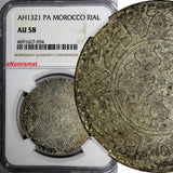Morocco 'Abd al-Aziz Silver AH1321 PA 1 Rial NGC AU58 PARIS Nice Toned  Y# 22.2