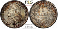 Italian States PAPAL STATES Pius IX Silver 1868-R XXII 1 Lira PCGS MS63 KM# 1378