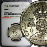 GREAT BRITAIN George VI Silver 1942 Florin /2 Shilling NGC MS62 WWII Issue KM855