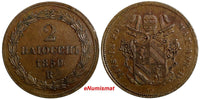 Italian States PAPAL STATES Pius IX Copper 1850 R 2 Baiocchi chXF 35 mm KM# 1344