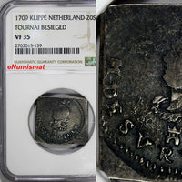 SPANISH NETHERLANDS TOURNAI 20 Sols uniface Klippe 1709 NGC VF35 Del-363 KM 8