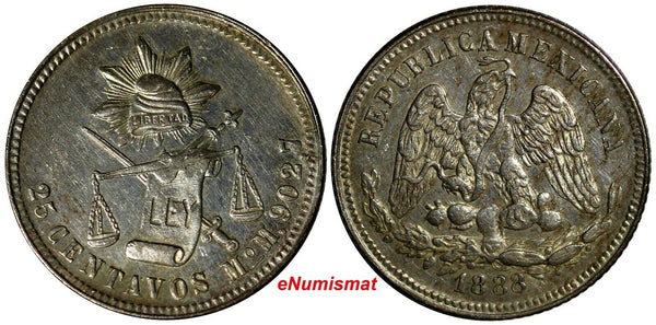 Mexico SECOND REPUBLIC Silver 1888 Mo M 25 Centavos Mintage-192,000 KM# 406.7