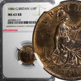 Great Britain Victoria Bronze 1886 Farthing NGC MS63 RB Britannia KM# 753