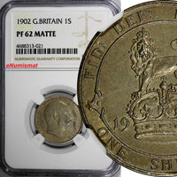 Great Britain Edward VII Silver Matte Proof 1902 1 Shilling NGC PF62 MATTE KM800
