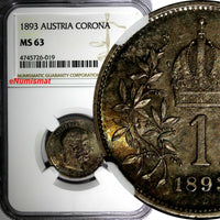 AUSTRIA Franz Joseph I Silver 1893 1 Corona NGC MS63 TONED KM# 2804