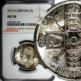 GREAT BRITAIN George V (1910-1936) Silver 1917 1 FLORIN NGC AU58 WWI KM# 817