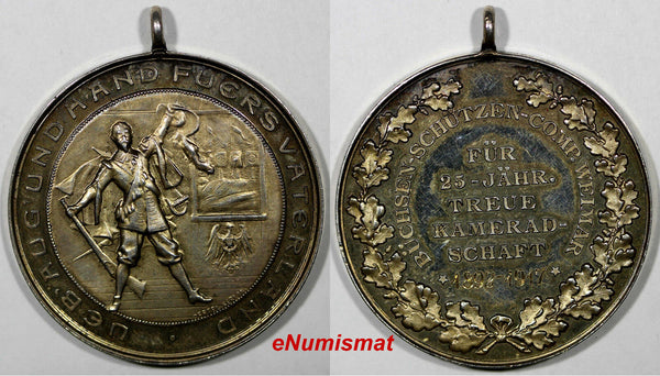 GERMANY Large Silver Medal 1892-1907 25 YEARS FATHERLAND 38mm 20,07 g.Toning UNC