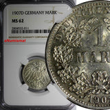 Germany-Empire Wilhelm II Silver 1907 D 1 Mark NGC MS62 MINT LUSTER KM# 14 (011)