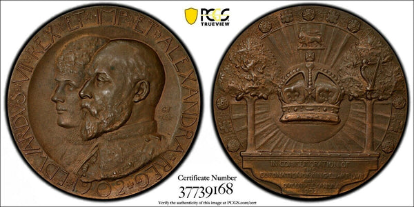 GREAT BRITAIN 1902 King Edward VII & Queen Alexandra Coronation Medal  PCGS SP63